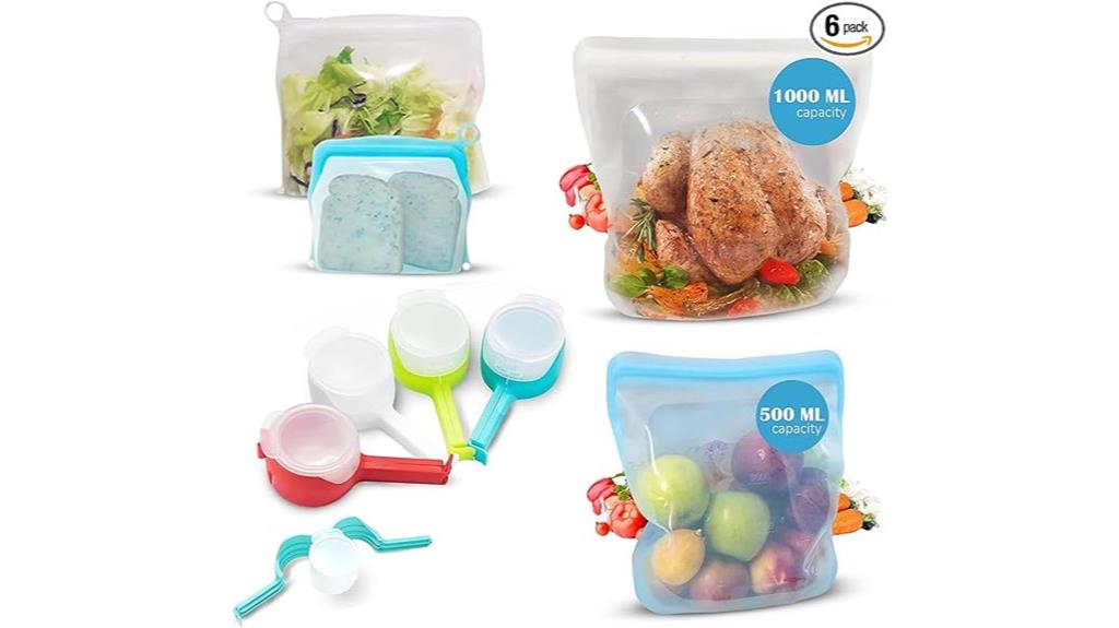 six reusable silicone bags