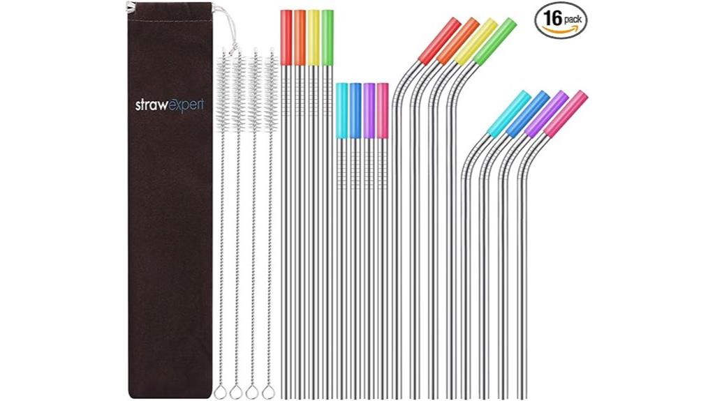 sixteen stainless steel straws