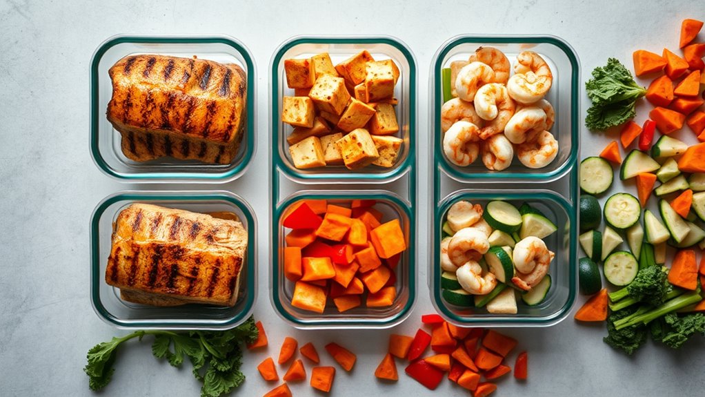 varied proteins and vegetables