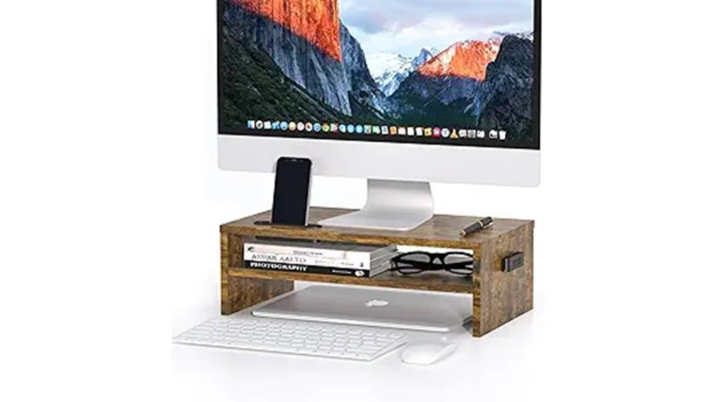 wooden 2 tier monitor riser