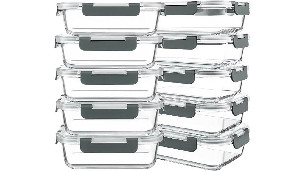 ten glass meal containers