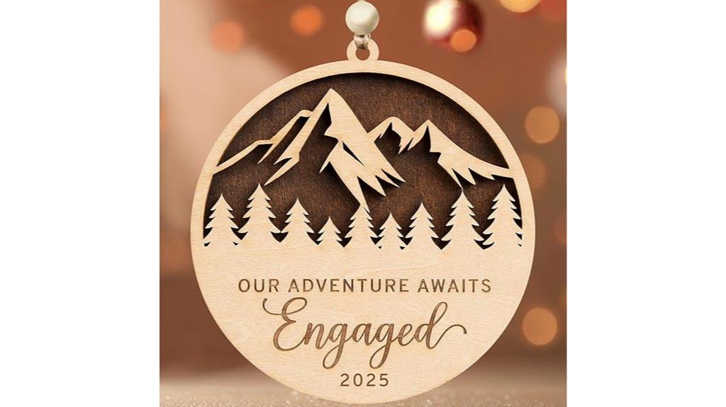wooden couple engagement ornament